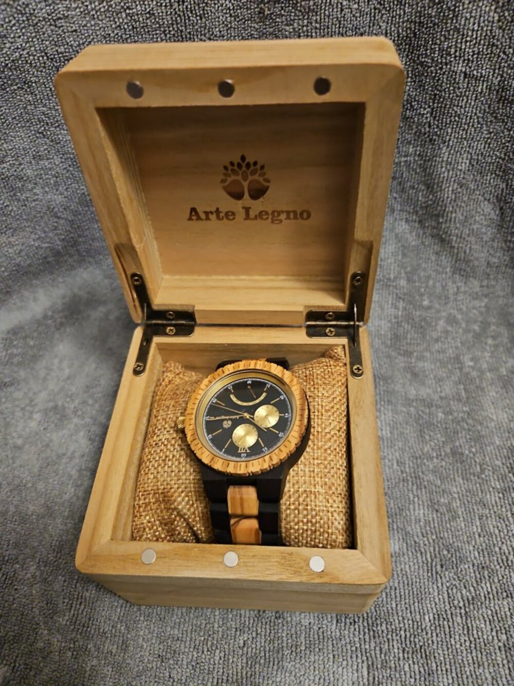 Arte Legno Made in Italy Women's Olive Wood Watch Black Brown Quartz Gift Box